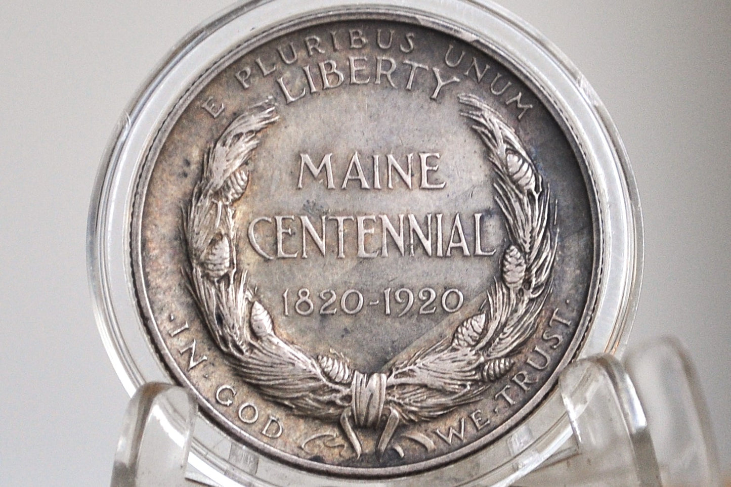 1920 Maine Centennial Half Dollar - AU (Toned) - State of Maine Silver Commemorative Half Dollar 1920, Scarce