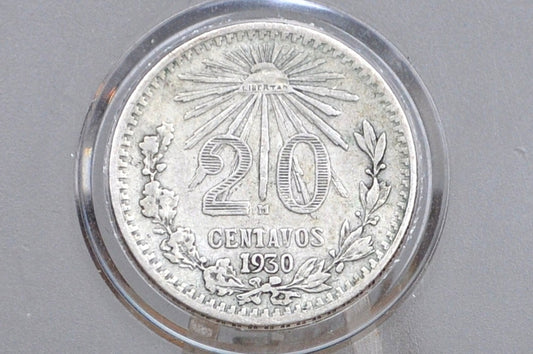1930 Silver Mexican 20 Centavos - F/VF Condition - Mexico City Mint - Mexican Republic Coins -