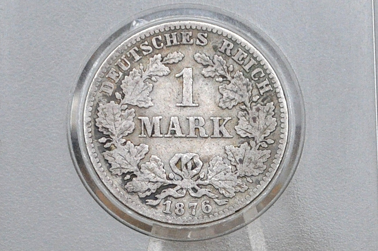 1876 German 1 Mark, C Mint Mark - Fine Condition, Great Details - German Empire Silver One Mark 1876, Frankfurt Mint Silver Mark 1876, Great Coin