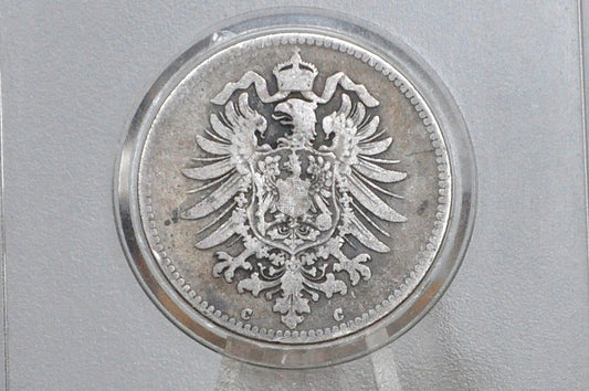 1876 German 1 Mark, C Mint Mark - Fine Condition, Great Details - German Empire Silver One Mark 1876, Frankfurt Mint Silver Mark 1876, Great Coin