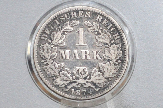 1874 German 1 Mark, D Mint Mark - VF Condition - German Empire Silver One Mark 1874, Silver Mark 1874B, Great Coin -