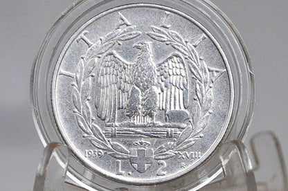 1939 Italian 2 Lira Coin - Uncirculated Condition - Victor Emmanuel III - Italy Two Lire Coin 1939 - Kingdom of Italy -