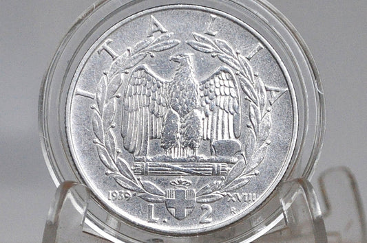 1939 Italian 2 Lira Coin - Uncirculated Condition - Victor Emmanuel III - Italy Two Lire Coin 1939 - Kingdom of Italy -