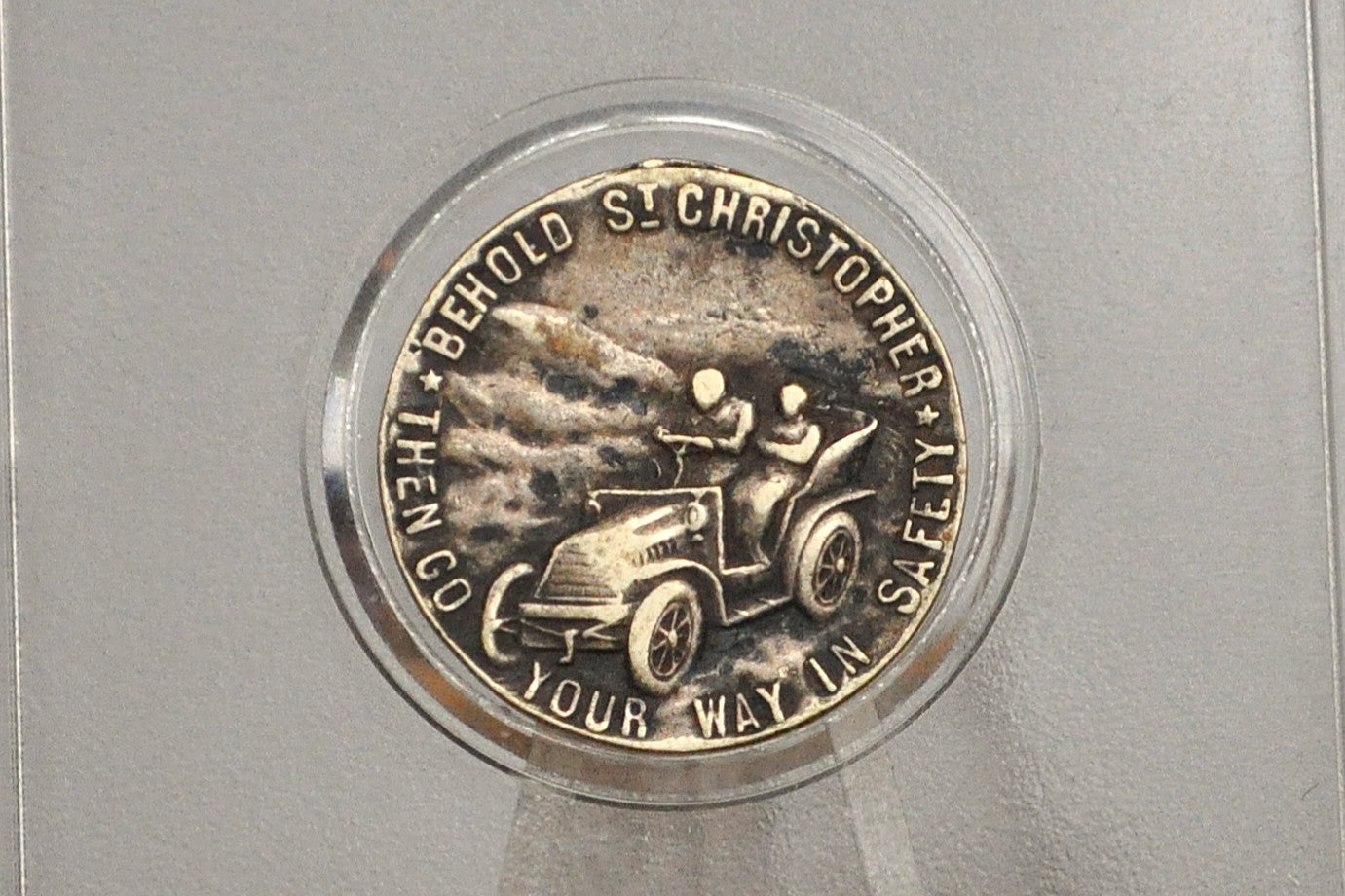 Rare St. Christopher Buggy Car Medal - Religious Protection Medal - Patron of Travelers Medal - Antique Car St. Christopher