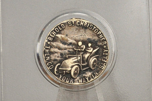 Rare St. Christopher Buggy Car Medal - Religious Protection Medal - Patron of Travelers Medal - Antique Car St. Christopher