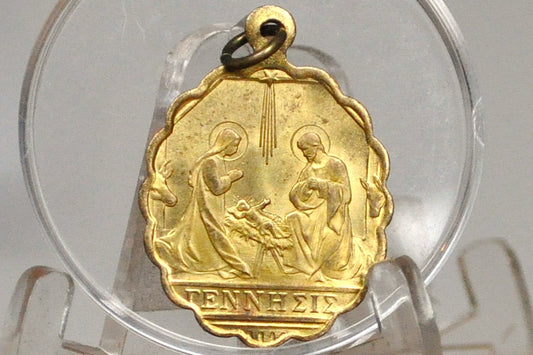 Rare Nativity Scene and Baptism of Jesus Pendant - Old Greek Catholic Medal - John the Baptist and Jesus