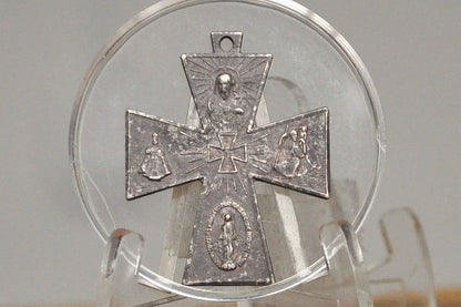 Scarce Sterling Silver 4 Way Cross Medal Pendant - Sterling Christian Cross Medal - Religious Medal - Catholic Iron Cross - 4 Way Sterling Creed HMH Religious Cross