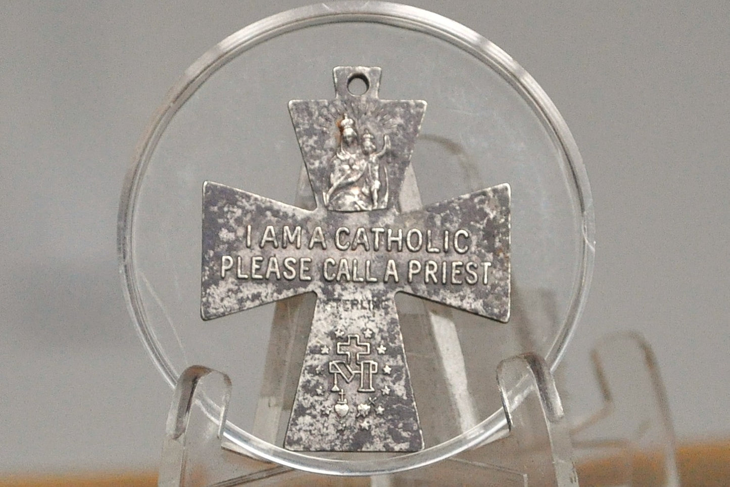 Scarce Sterling Silver 4 Way Cross Medal Pendant - Sterling Christian Cross Medal - Religious Medal - Catholic Iron Cross - 4 Way Sterling Creed HMH Religious Cross