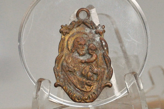 Antique St. Joseph Patron of the Grace of a Happy Death Medal Pendant - Christian Medal - Religious Medal
