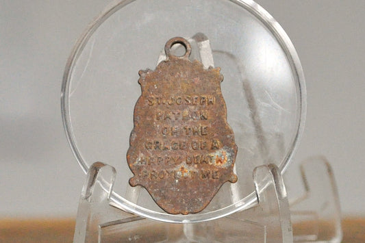 Antique St. Joseph Patron of the Grace of a Happy Death Medal Pendant - Christian Medal - Religious Medal