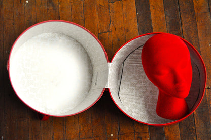 Vintage Everbest Hollywood Florida 1960s Crimson Red Wig Box - Contains Mannequin Head - Wig Not Included - Lockable Red Wig Box