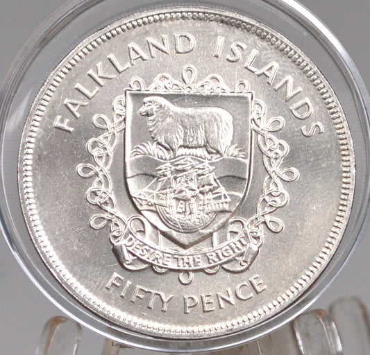 1977 Falkland Islands 50 Pence - Queen Elizabeth The Second 25th Anniversary of the throne Fifty Pence Commemorative Issue