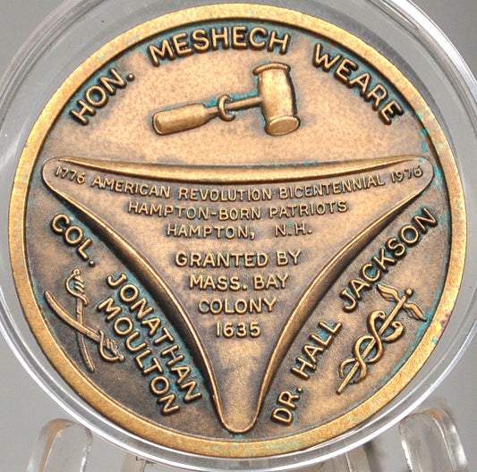 1976 Hampton, New Hampshire Bronze Town Medal Bicentennial - Bronze Town Medal of Hampton, New Hampshire Commemorative Token