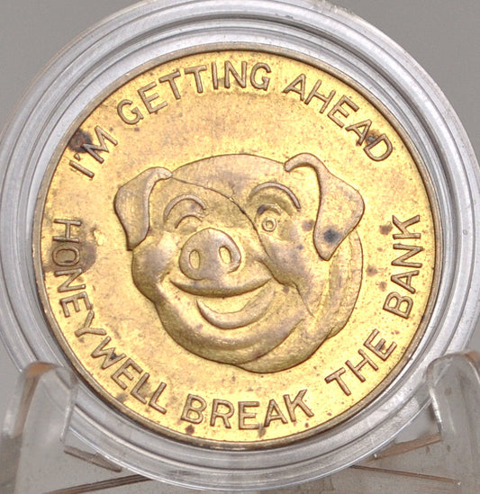 Honeywell Break The Bank Heads/Tails Pig Token - Honeywell Manufacturing 'I'm Getting Head' and 'No Tail-End Spot For Me" Pig Token - Heads or Tails Pig Token by Honeywell Manufacturing