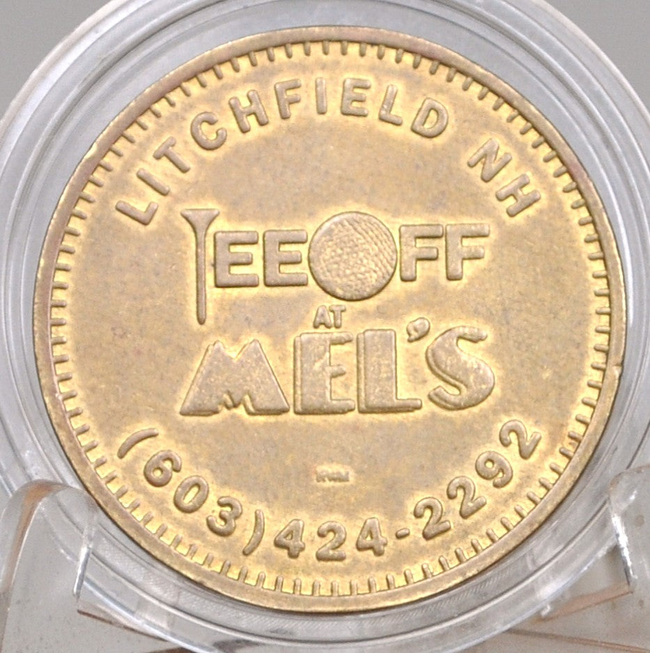 Litchfield, New Hampshire Tee Off At Mel's Golf Token - Golf Token at Mel's NH - Litchfield Tee off At Mel's with grooved reverse Token