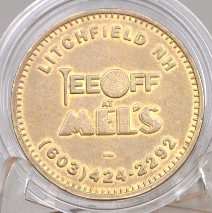 Litchfield, New Hampshire Tee Off At Mel's Golf Token - Golf Token at Mel's NH - Litchfield Tee off At Mel's with grooved reverse Token