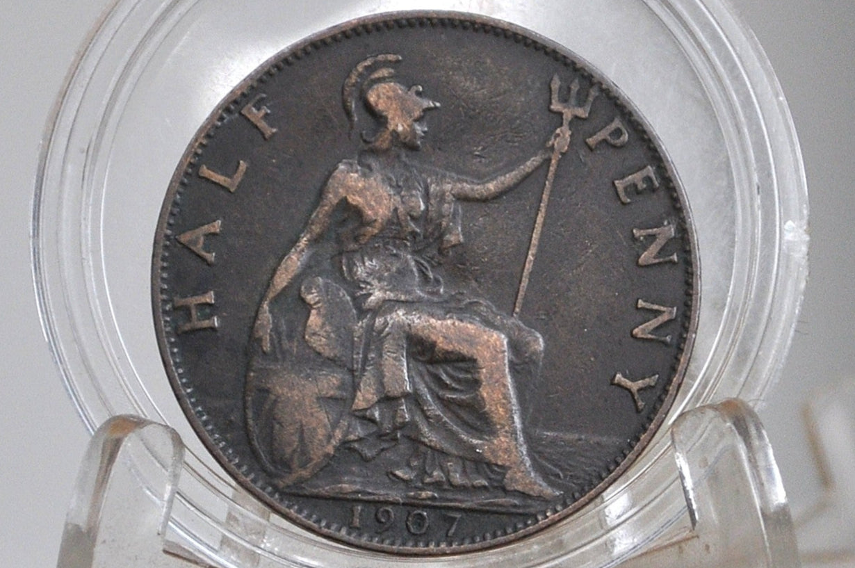 1907 Great Britain Half Penny - VF/XF Condition - UK Large Penny 1907 - King Edward VII 1/2 Penny - Bronze -