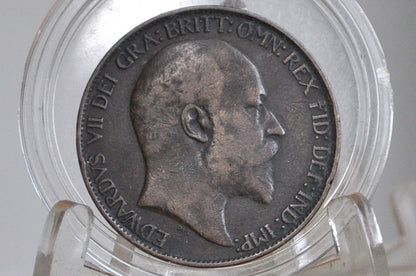 1907 Great Britain Half Penny - VF/XF Condition - UK Large Penny 1907 - King Edward VII 1/2 Penny - Bronze -