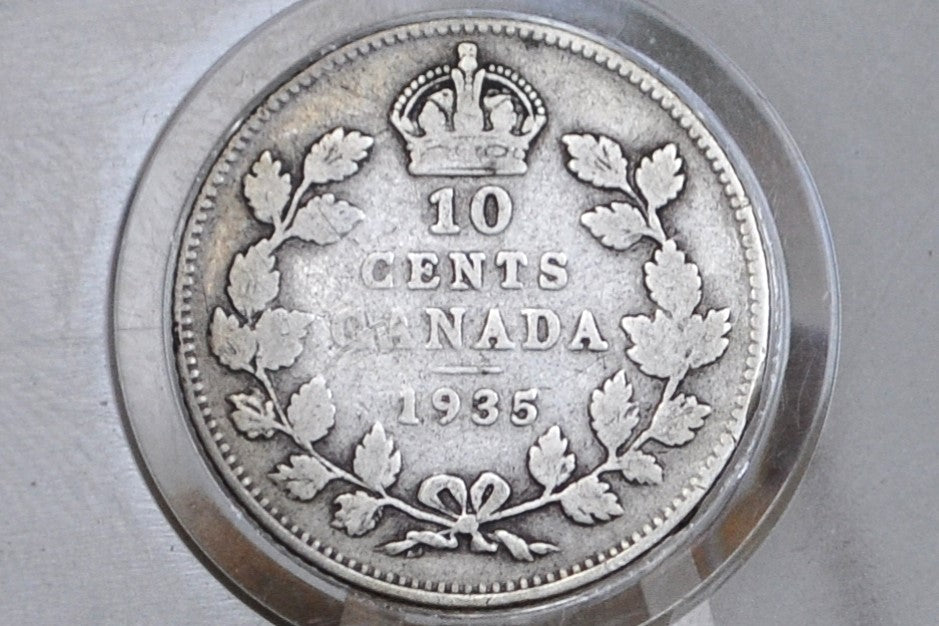 1935 Canadian Silver 10 Cent Coin - Fine-Very Fine Grade/Condition, Low Mintage Date, Canada 10 Cent Sterling Silver 1935 Canada