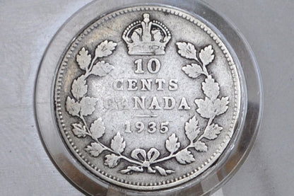 1935 Canadian Silver 10 Cent Coin - Fine-Very Fine Grade/Condition, Low Mintage Date, Canada 10 Cent Sterling Silver 1935 Canada