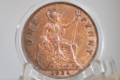 1936 Great Britain One Penny - Choose by Grade / Coin - UK Large Penny 1936