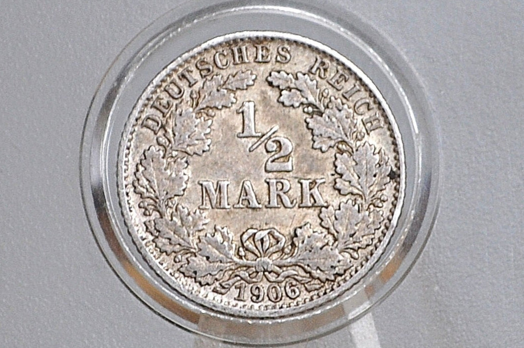 Silver 1906 German 1/2 Mark, G Mint Mark - XF Condition - German Empire Silver One Half Mark 1906 - Beautiful Condition -