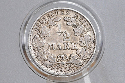 Silver 1906 German 1/2 Mark, G Mint Mark - XF Condition - German Empire Silver One Half Mark 1906 - Beautiful Condition -