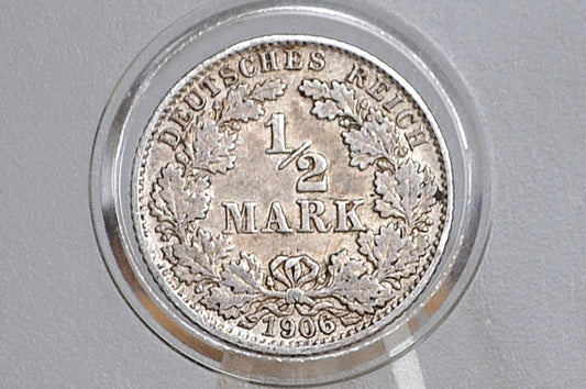 Silver 1906 German 1/2 Mark, G Mint Mark - XF Condition - German Empire Silver One Half Mark 1906 - Beautiful Condition -