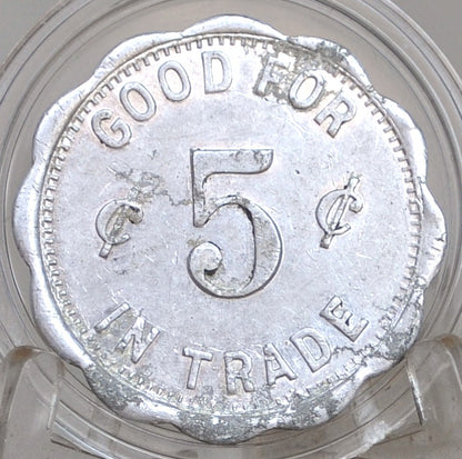 Good For 5 Cents In Trade, Marion Lodge NO. 32 B.P.O.E. - Benevolent Protective Order of Elks Five Cent Trade Token