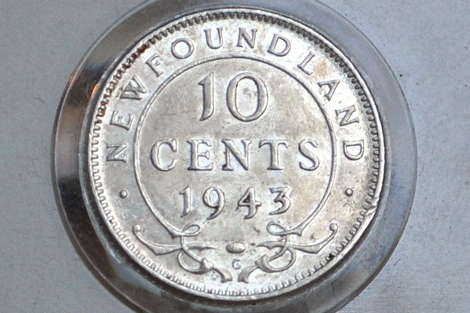 Rare Silver 1943 Newfoundland 10 Cent - BU (Uncirculated) - Rare Coin, Only 104,706 Minted - Ten Cents Newfoundland 1943