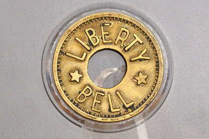 Antique Liberty Bell Brass Coin Slot Token - Good For Token - First Ever Slot Machine Token