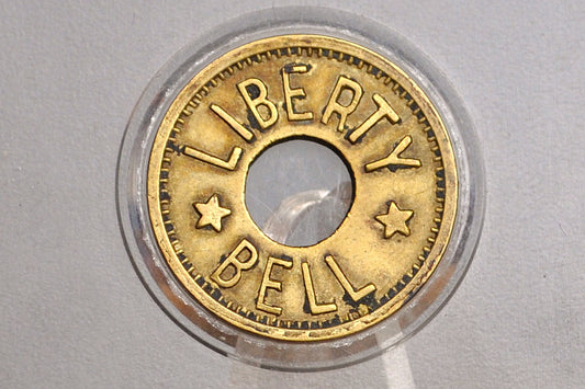 Antique Liberty Bell Brass Coin Slot Token - Good For Token - First Ever Slot Machine Token