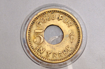 Antique Liberty Bell Brass Coin Slot Token - Good For Token - First Ever Slot Machine Token