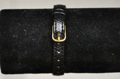 Sleek Stainless Steel Gold Tone Manhattan Diamond Quartz Analog Watch - Black Genuine Leather Watch - Working!