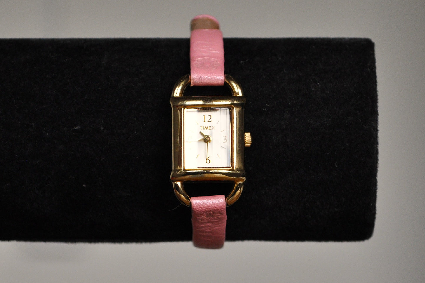 Beautiful Gold Tone Timex Analog Watch - Pink Floral Genuine Leather Watch - Working!