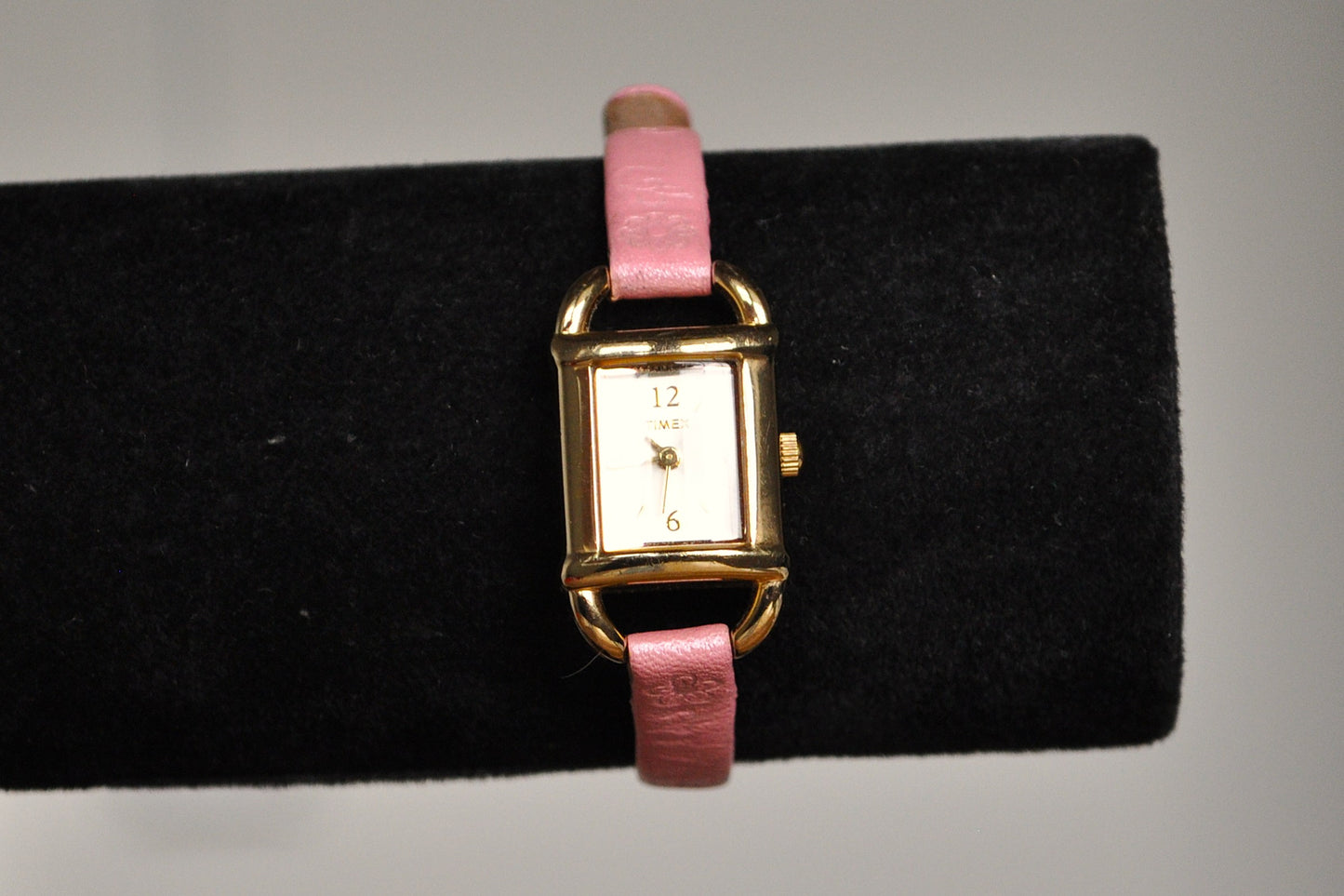 Beautiful Gold Tone Timex Analog Watch - Pink Floral Genuine Leather Watch - Working!