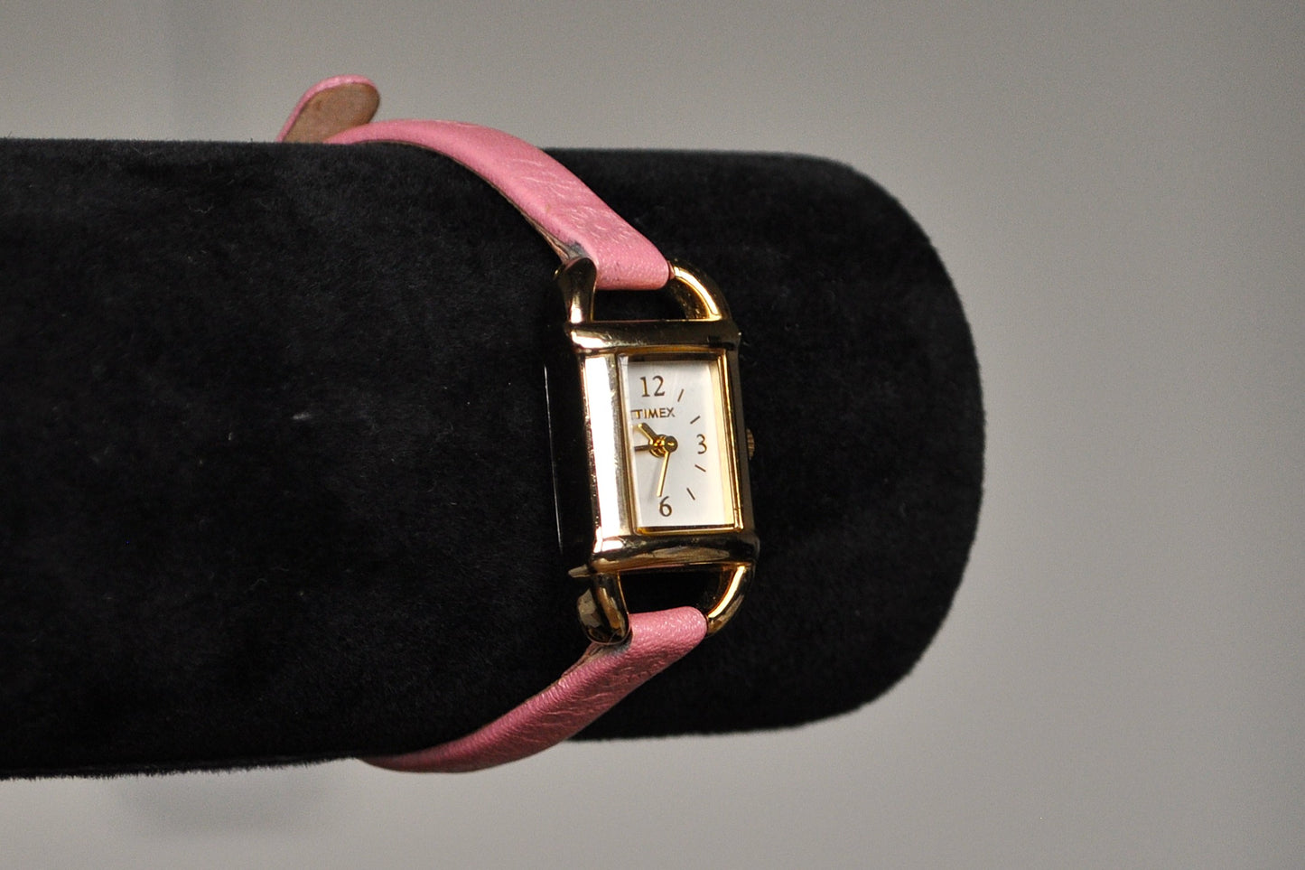 Beautiful Gold Tone Timex Analog Watch - Pink Floral Genuine Leather Watch - Working!