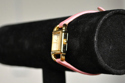 Beautiful Gold Tone Timex Analog Watch - Pink Floral Genuine Leather Watch - Working!