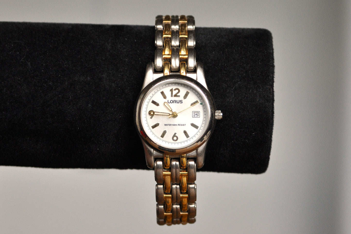 Scarce Stainless Steel Silver Tone Lorus Date Watch - Silver and Gold Tone Band - Working! - Water Resistant
