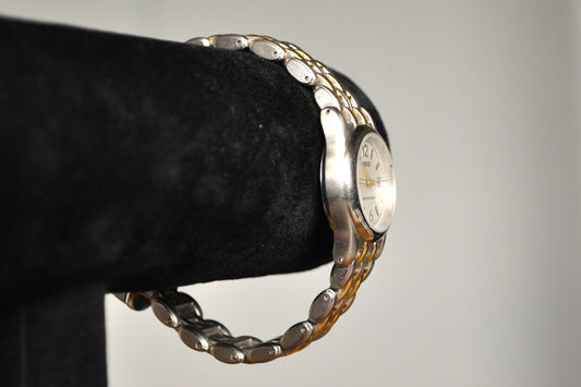 Scarce Stainless Steel Silver Tone Lorus Date Watch - Silver and Gold Tone Band - Working! - Water Resistant