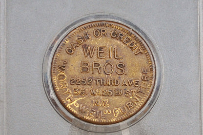 Antique Weil Brothers "Worth-Weil" Furniture Token - Good For Token - New York City Token - Early 1900s Good Luck Coin