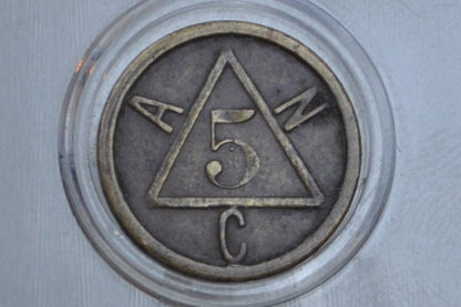 Rare ANC Triangle Arcade Pinball Game Token - Good For Token - 5 Cent Brass Token - Slot Machine Pinball Token