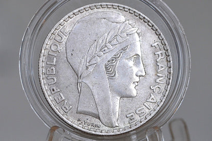 1938 Silver French 20 Franc Coin - XF Condition - 1930s Silver Franc - Third Republic of France Silver Franc -