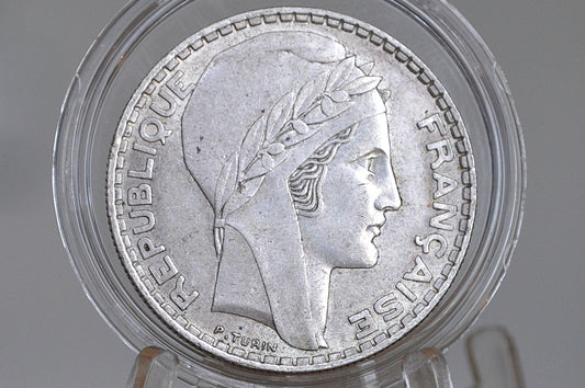 1938 Silver French 20 Franc Coin - XF Condition - 1930s Silver Franc - Third Republic of France Silver Franc -