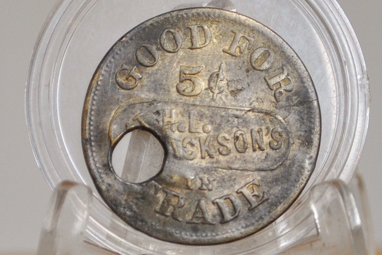 Antique T.H.L Jacksons 5 Cent Token - Good For Token - 5 Cent Brass Token - Trade Token