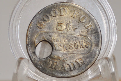 Antique T.H.L Jacksons 5 Cent Token - Good For Token - 5 Cent Brass Token - Trade Token