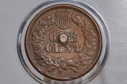 1877 Indian Head Penny - XF Details, Holed - The Key Date, Discounted for Damage, Incredible Detail - 1877 US 1 Cent