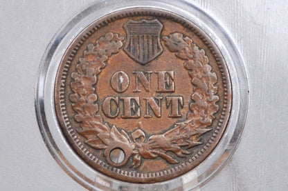 1865 Indian Head Penny - Fine Details, Holed - 1865 Cent Indian Head 1865 Damage Coin / Discount Coin