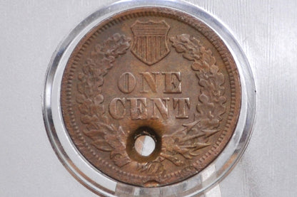 1864-L Indian Head Penny - XF Details, Holed - Rarer Variety - 1864L Cent Indian Head 1864 L Damage Coin / Discount Coin