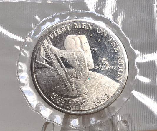 1989 Marshall Islands 5$ Coin - Five Dollar Marshall Islands coin commemorating the 20th Anniversary Moon Landing - 20th Anniversary of The First Moon Landing Token